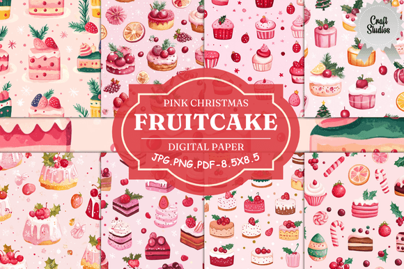 Download Pink Christmas Fruitcake Digital Paper - Premium Resources